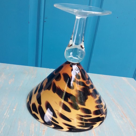 Hand Blown Glass Martini Cocktail Barware Animal Print Oversized Party Drinking - Picture 13 of 16